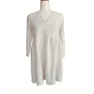 ZARA Beige Mini Boho Baby Doll Dress Sz Small Lined 100% Cotton‎ Textured Eyelet